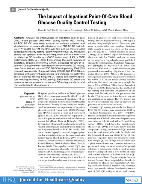 the impact of inpatient point-of-care blood glucose quality control testing|The Impact of Inpatient Point‐Of‐Care Blood Glucose .